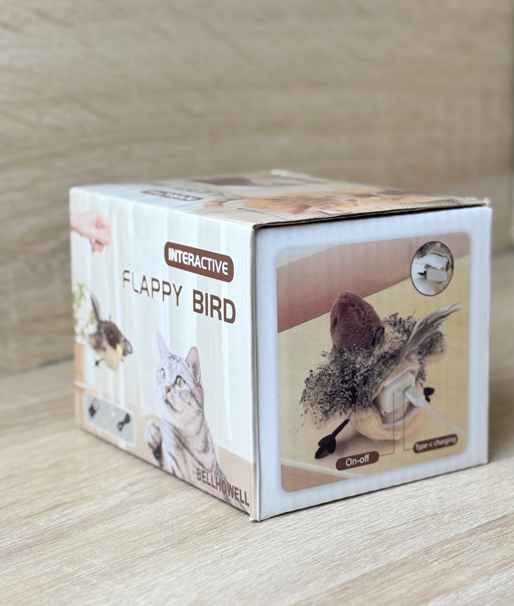 Caja del pájaro interactivo Flappy Bird con instrucciones de encendido y carga